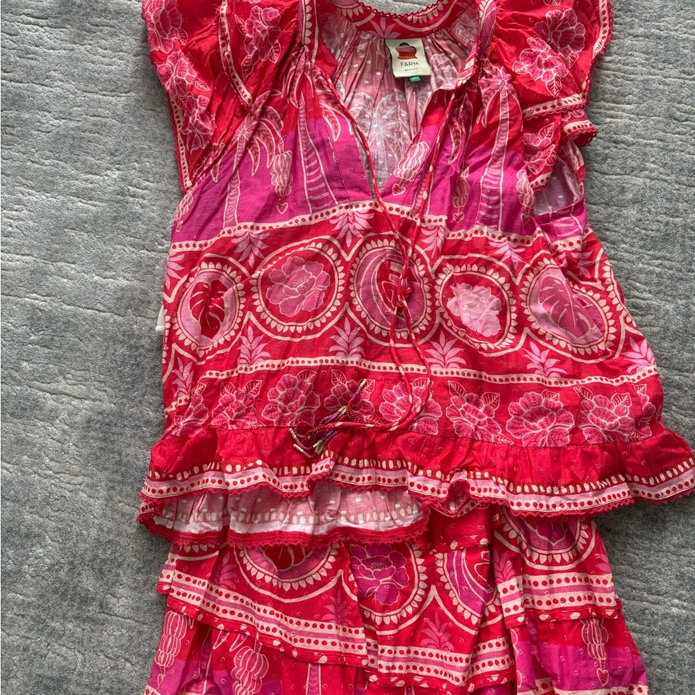 Farm Rio Red and Pink Floral Two piece set